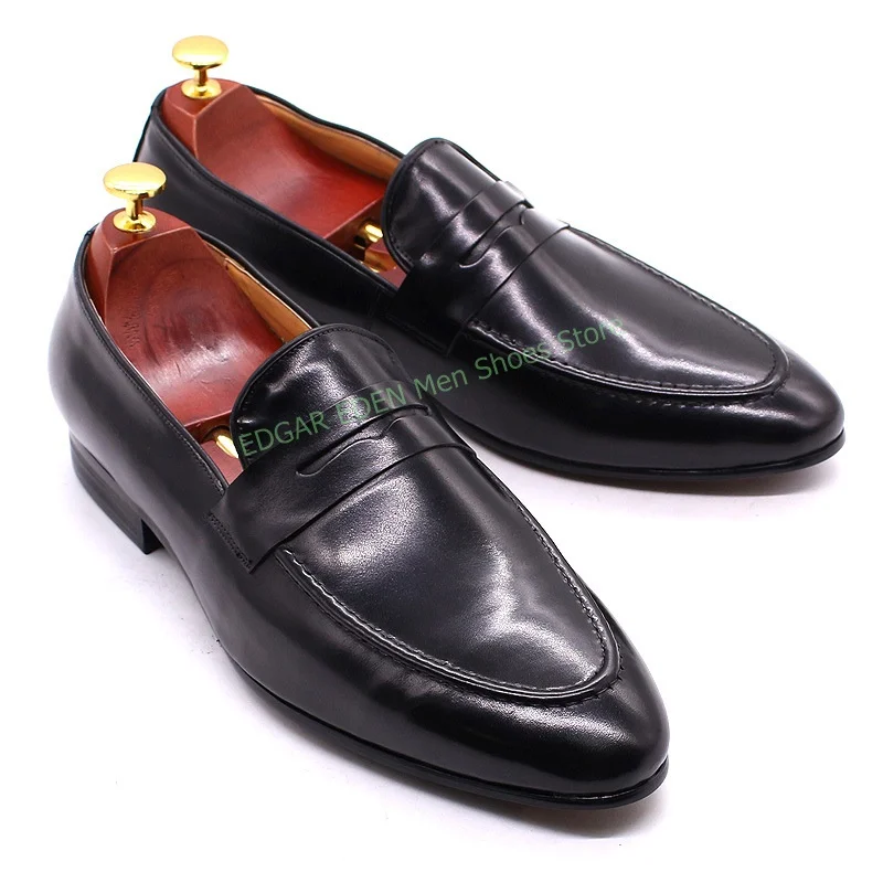 Men Brown Black Penny Loafer Shoes Pointed Toe Comfortable Slip On Male Party Wedding Leisure Single Leather Shoes