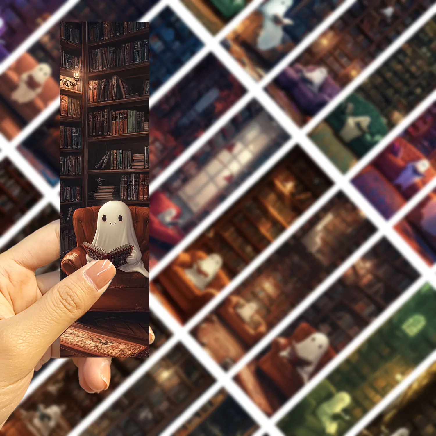 30Pcs Ghost Reading at the Library Bookmarks Aesthetic Decorative Book Markers Paper Book Page Mark Cards for Book Lovers