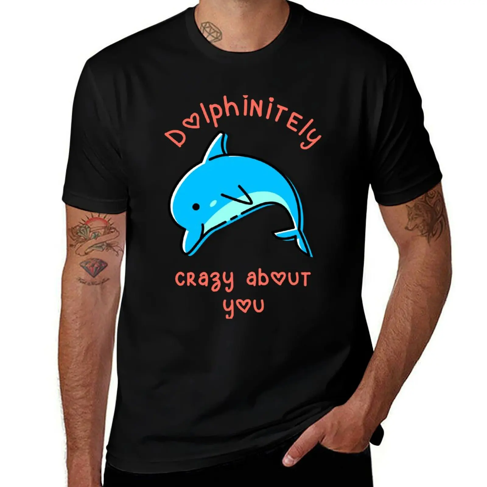Dolphinitely Crazy About You – Adorable Valentines Day Animal Pick Up Line T-Shirt Big and Tall Short Sleeve Tee T-Shirt