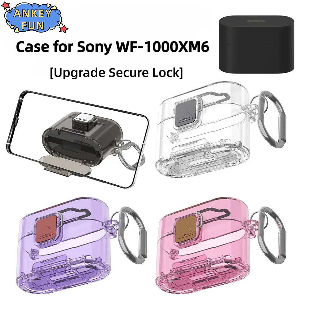 Compatible with Sony WF-1000XM6 Secure Lock Case with Phone Stand Clear Soft TPU Shell Transparent Cover