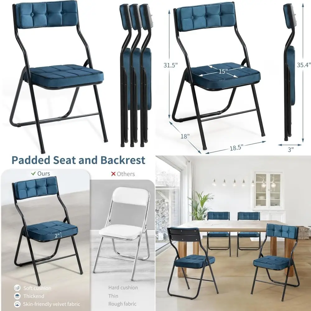 Padded Folding Chairs 4-Pack - Cushioned, Portable Dining Chairs for Kitchen, Extra Seating for Guests, Assembled