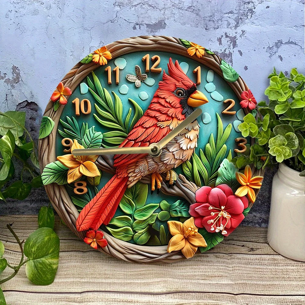 Silent Wall Clock with Cardinal Red Bird Design - Perfect for Autumn Bedroom Decor & Easter Gifts Wall Clock Modern Design