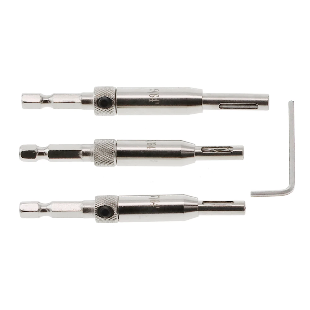 Tool Hinge Drill Bit +Hex Wrench Silver 3pcs Accessories Door HSS Hex Groove High-speed Steel Hinge Drill Bits Kit