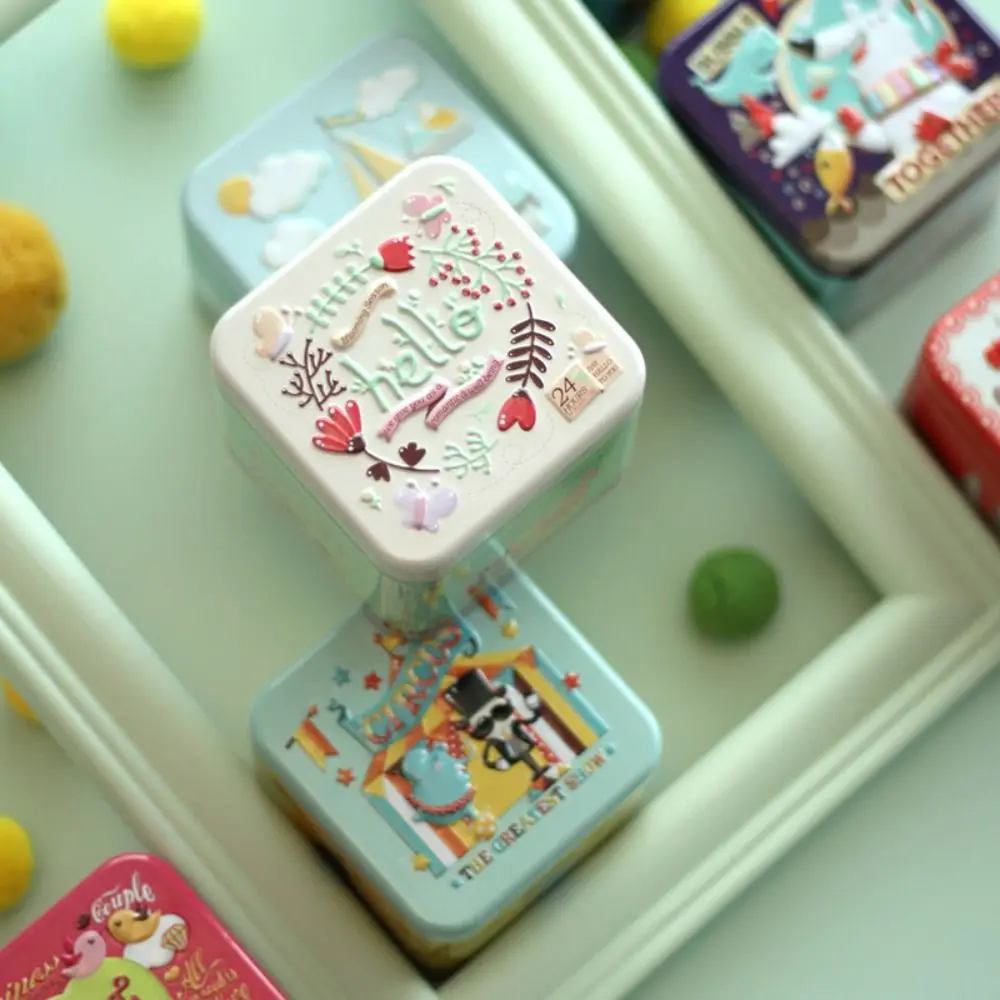 Metal 3D Cartoon Tinplate Box Small Square Candy Tin Box Biscuit Cosmetic Jewelry Organizer Case for Wedding Gift Box