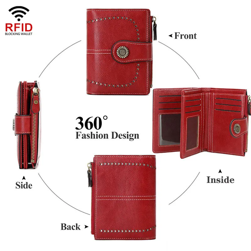 2024 New Short Rfid Women Wallets Name Engraved Zipper Hasp Coin Pocket Women Purse Quality PU Leather Card Holder Female Wallet