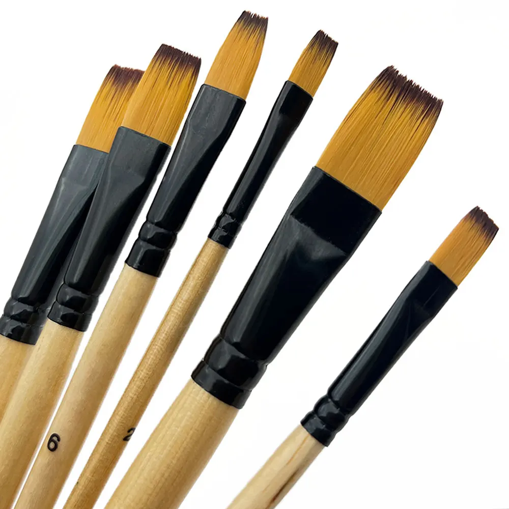 6 Pcs Artists Flat Paint Brush Set, Nylon Hair Flat Paint Brushs for Watercolor, Acrylic Oil and Face Paint Brushes