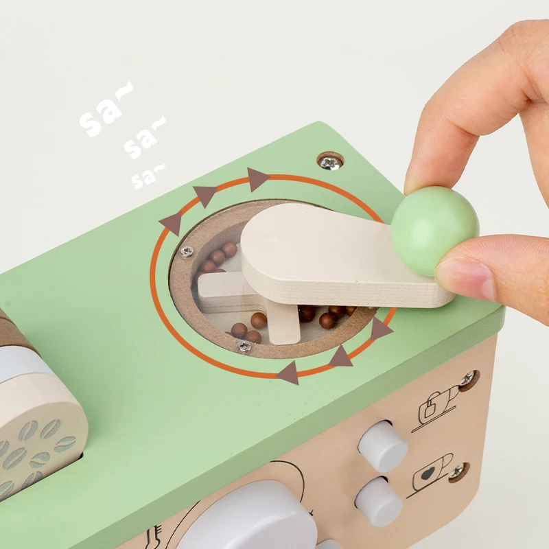 木製コーヒーメーカーのおままごとキッチンおもちゃ、カップ、牛乳、クッキー付き。お子様はバリスタの役割を演じる楽しさを味わえるでしょう！