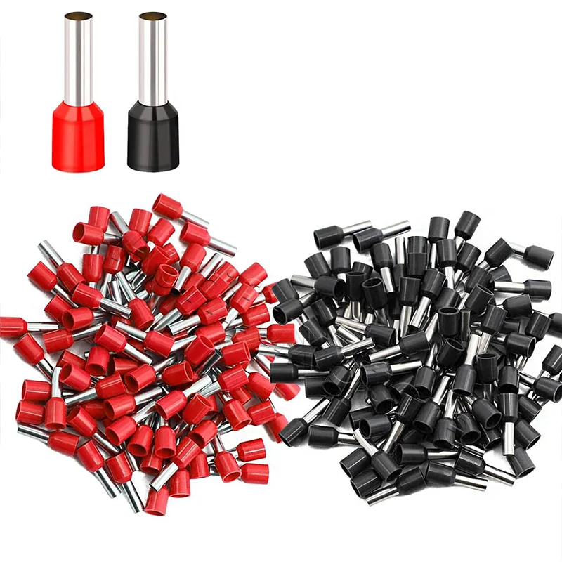  100PCS E10-12 Insulated Crimp Terminals,black red combination Tubular Wire Ferrules Electrical Connectors  Terminal