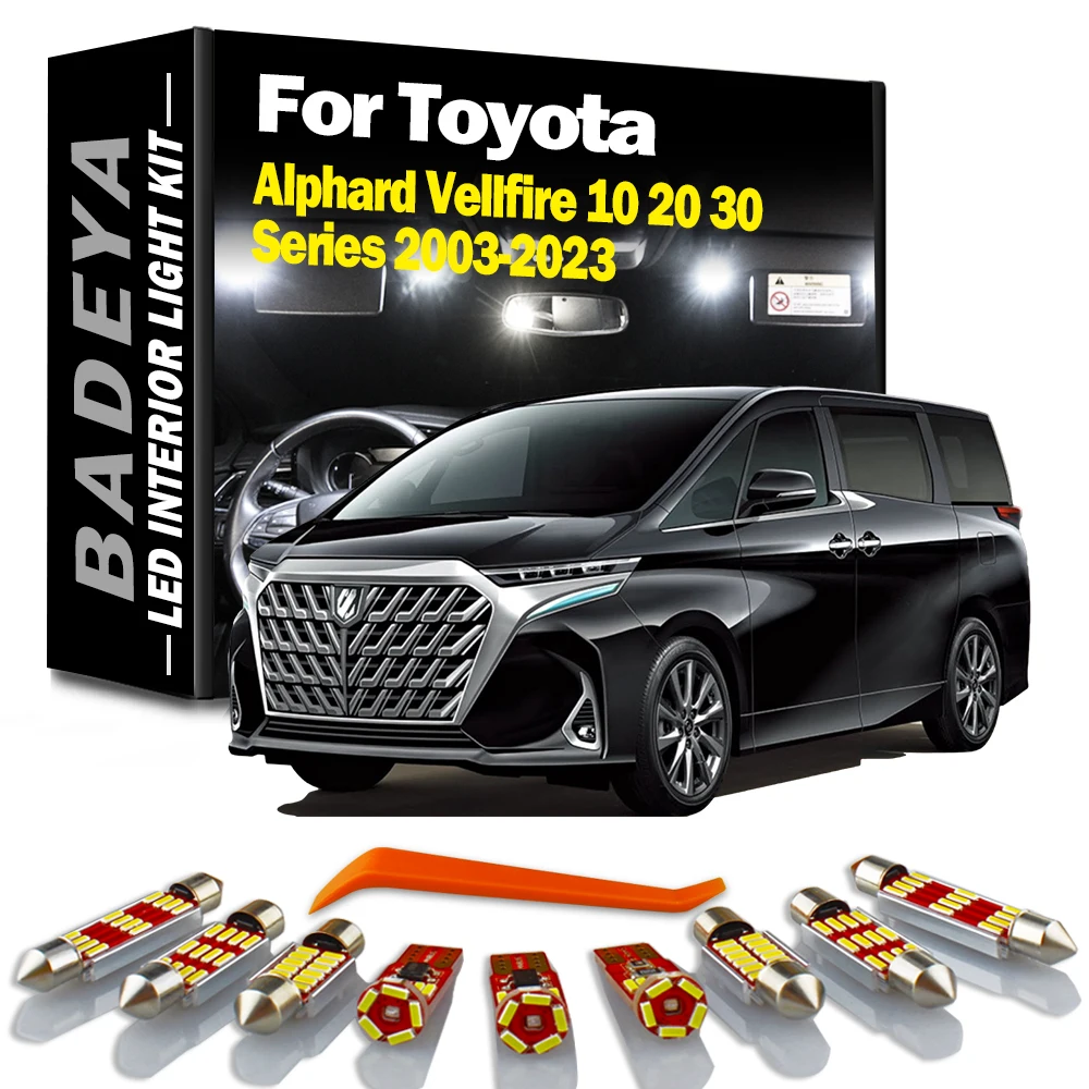 BADEYA Accessories LED Bulbs Interior Map Dome Light Kit For Toyota Alphard Vellfire 10 20 30 Series 2003- 2020 2021 2022 2023