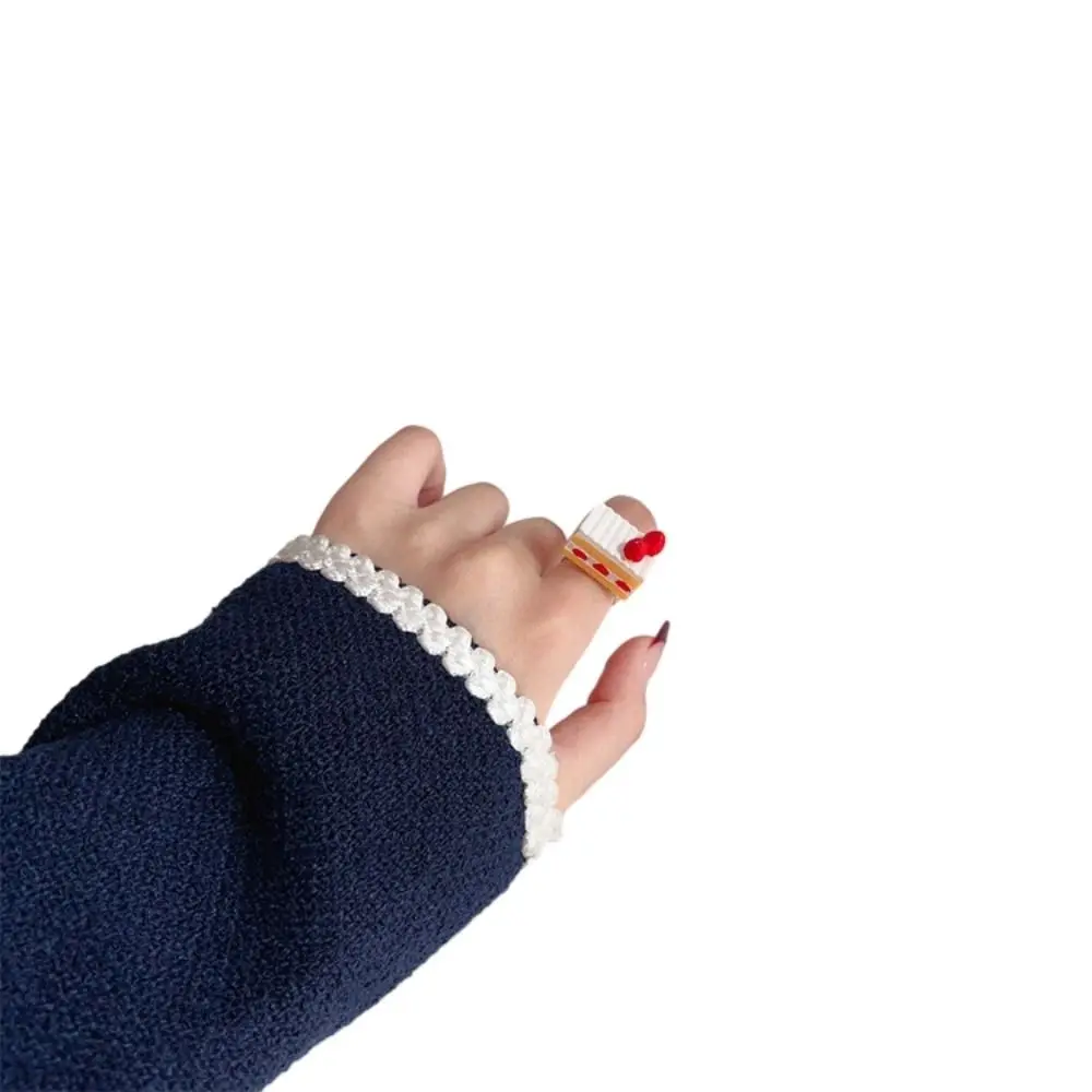 Fashion Cartoon Cream Chocolate Ring Cake Shape Cute Strawberry Cake Ring Exquisite Resin Fruit Cake Ring Hand Ornament