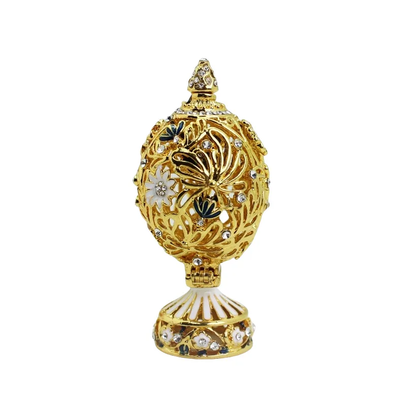 Vintage Fabergé Style Egg Trinket Box Hand-Painted Enamel Butterfly Flower Decor Collectible Figurine Home Decor Gift