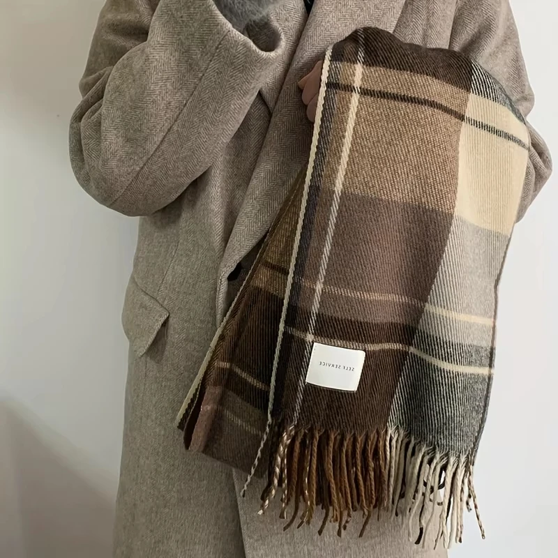 

New Simple Versatile Palid Tassel Scarf Stylish Unisex Warm Neck Scarf Autumn Winter Thickened Coldproof Wrap Scarf