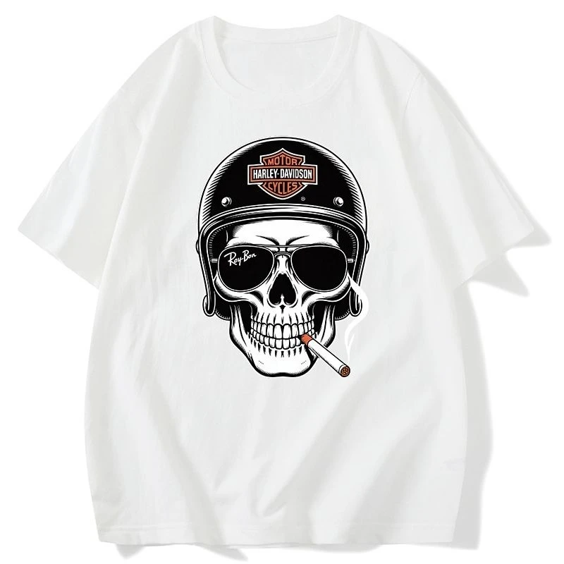 

2026 Новые солнцезащитные очки в стиле ретро с черепом и принтом для верховой езды, мужские и женские футболки высокого качества с круглым вырезом, свободные короткие рукава