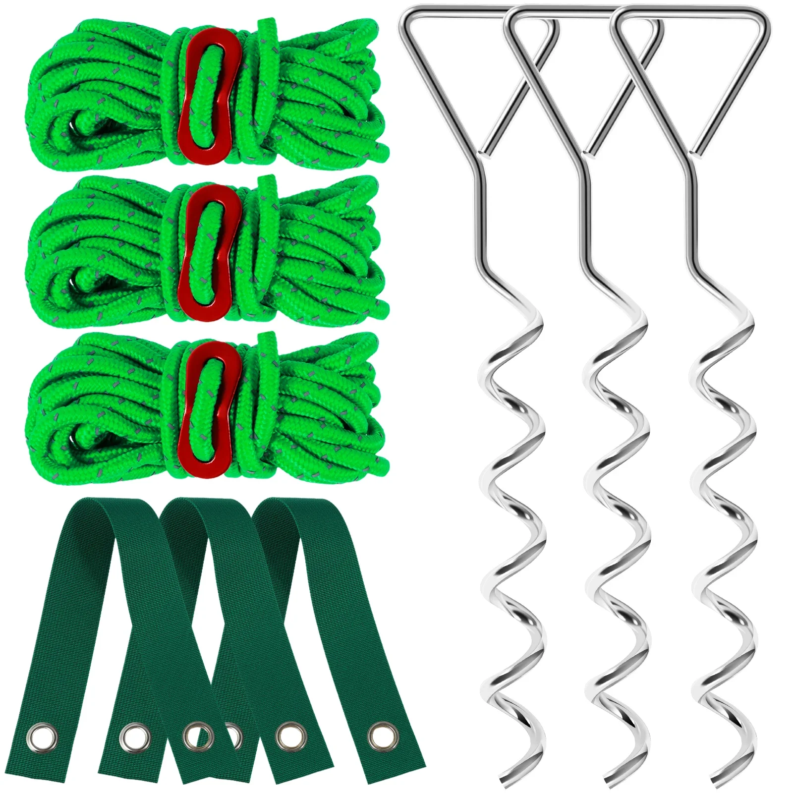 9Pcs Tree Stake Kit Tree Stakes and Supports Set with 3 Nylon Strap 3 Rope and 3 Spiral Stakes Enduring Garden Stakes