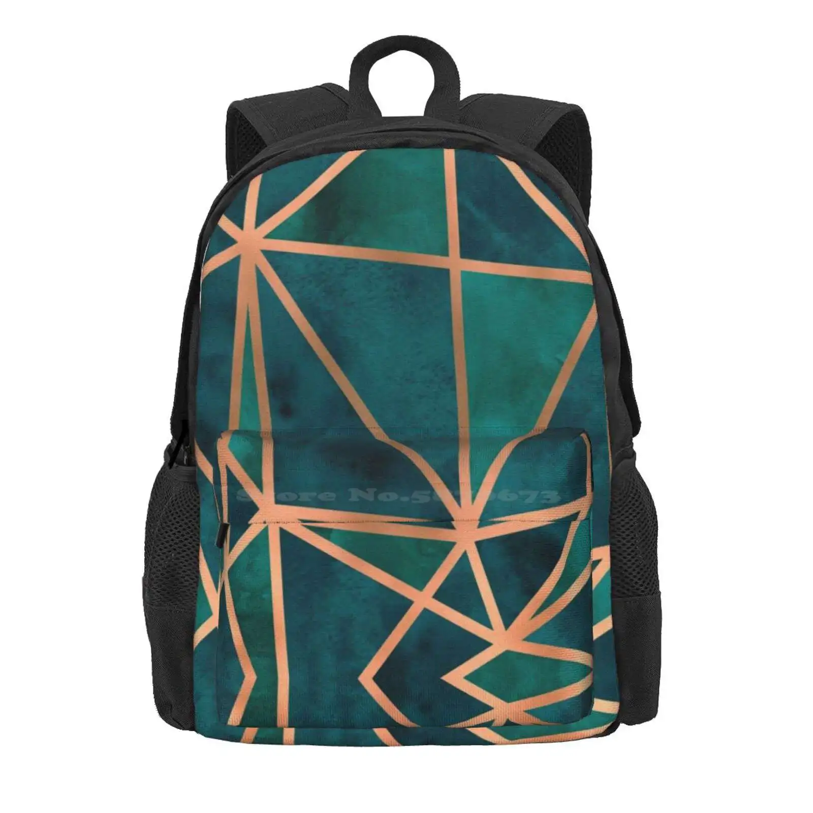 Copper And Emerald Geometric Design Hot Sale Schoolbag Backpack Fashion Bags Abstract Pattern Geometric Copper Emerald