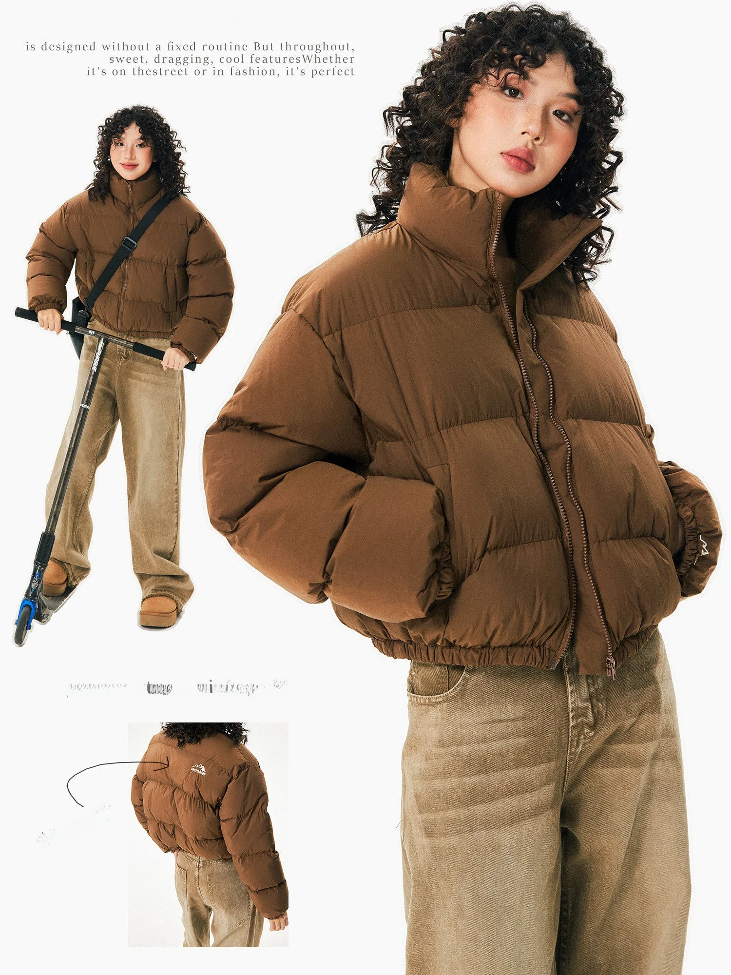 

Young Stage Thiened Brown Cotton Jaet Women's Simple Retro Bread Sle Coat Winter High-End Feelings Commute Nylon