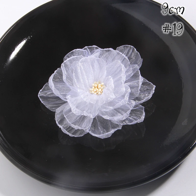 10Pcs Set Off White Series Mix 10 Styles Chiffon Organza Fabric Rose Flowers Wedding Dress Girls Clothing Headwear Decoration view 6