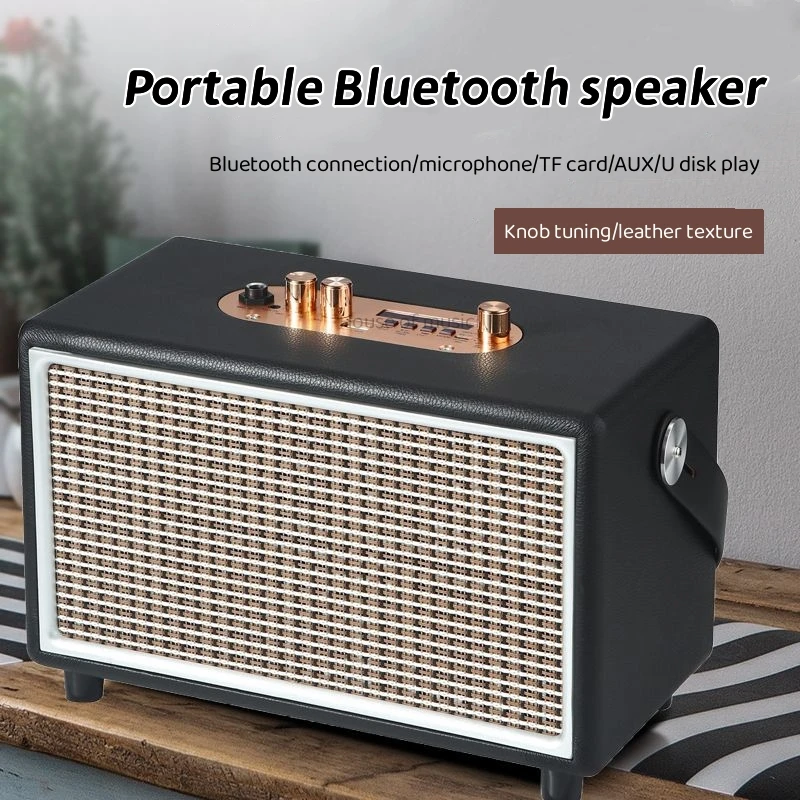 50W Peak High Power Retro Portable Wireless Bluetooth Speaker Support USB Flash Drive TF Card Multi-purpose Outdoor K-song Audio