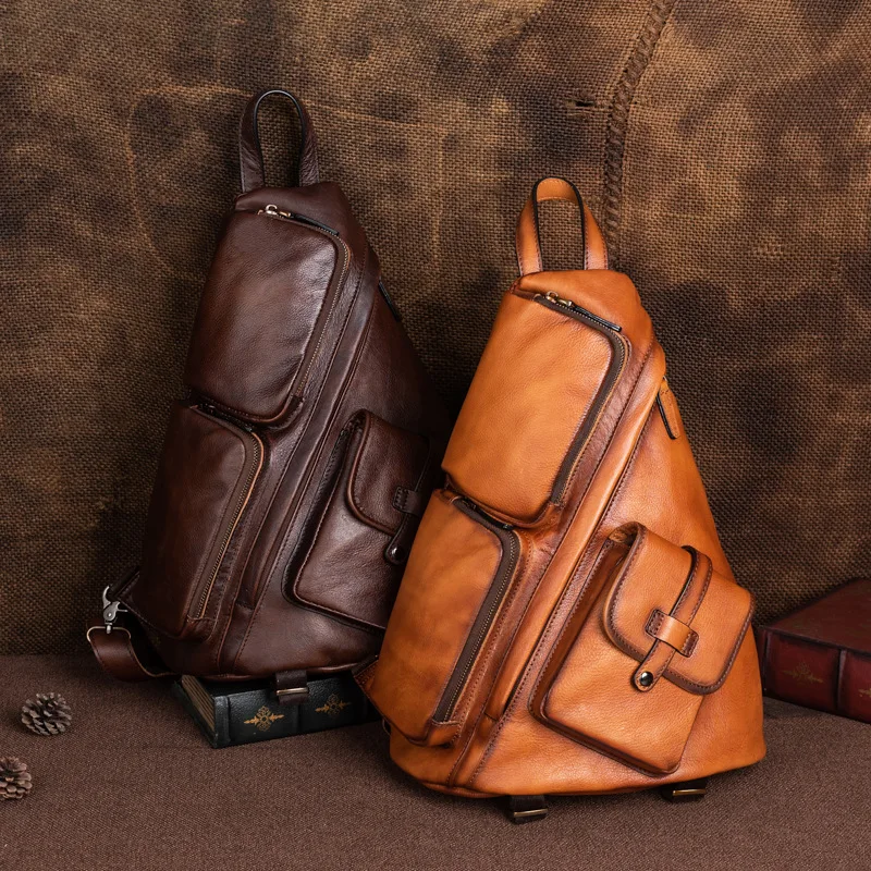 

Men's genuine leather large capacity backpack with multiple pockets, high-end crossbody bag, single shoulder bag
