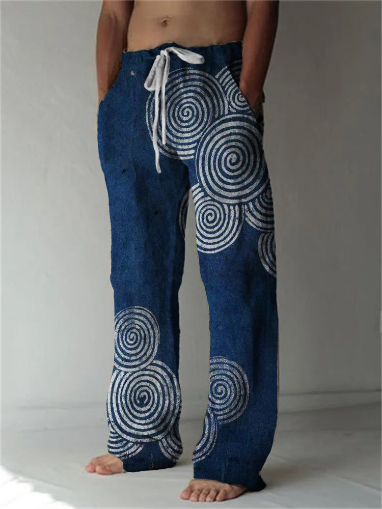 

New Drawstring Oversize Fashion Men's Bohemian Printed Wide Leg Pants 3D Printed Loose Casual Beach Straight Tubepants