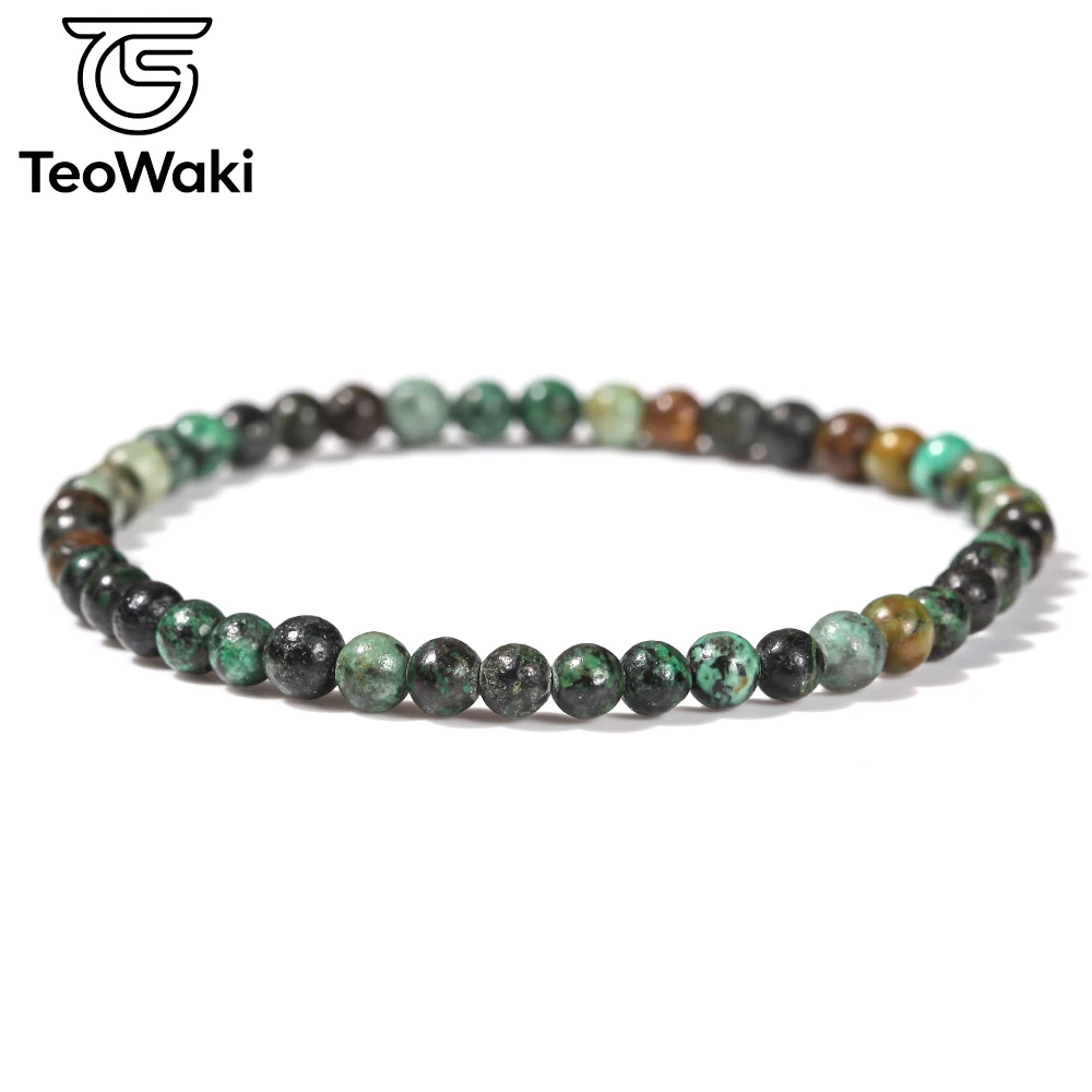 TeoWaki Natural Stone Beads Bounce Bracelet African Turquoise Bracelets for Women Men Elastic Rope Bangle Daily Jewelry Gift19cm