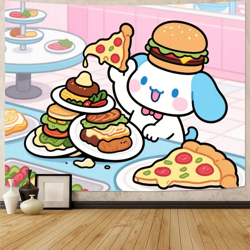 

1PC Kawaii Cartoon Dog Pizza Hamburger Tapestry, Cute Foodie Wall Art, Aesthetic Bedroom Dorm Room Decor, Funny Gift