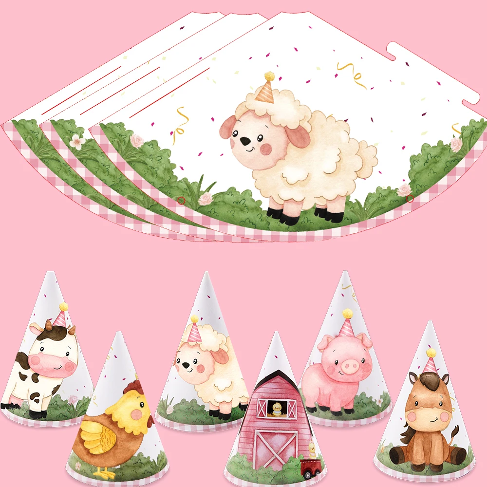 6 stücke Nutztier Papier Hut Karton Geburtstag Hüte für Kinder Ackerland Tier alles Gute zum Geburtstag Party Dekorationen DIY Party liefert – Detail 2