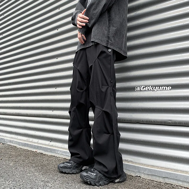 

Casual Men's Wide Leg Pants Deconstructed Design Trendy Brand Casual Trousers Low Waist Straight Tube Spring Autumn Bla e...