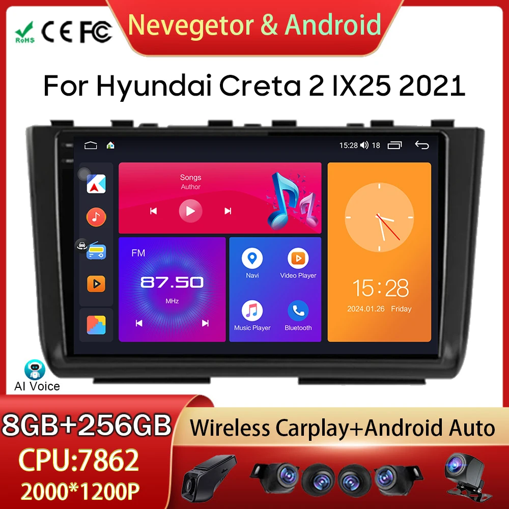 

WIFI For Hyundai Creta 2 IX25 2021 Car Radio GPS Navigation Head Unit Multimedia Video Player Android Auto Carplay No 2 din DVD