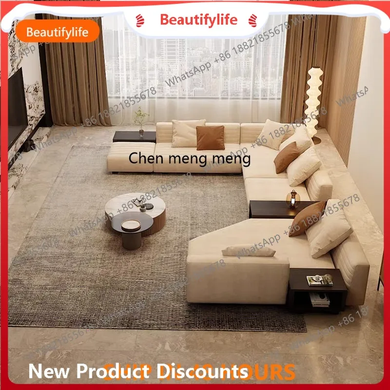 

H New light luxury minimalist villa living room large apartment, high-end matte cloth sofa