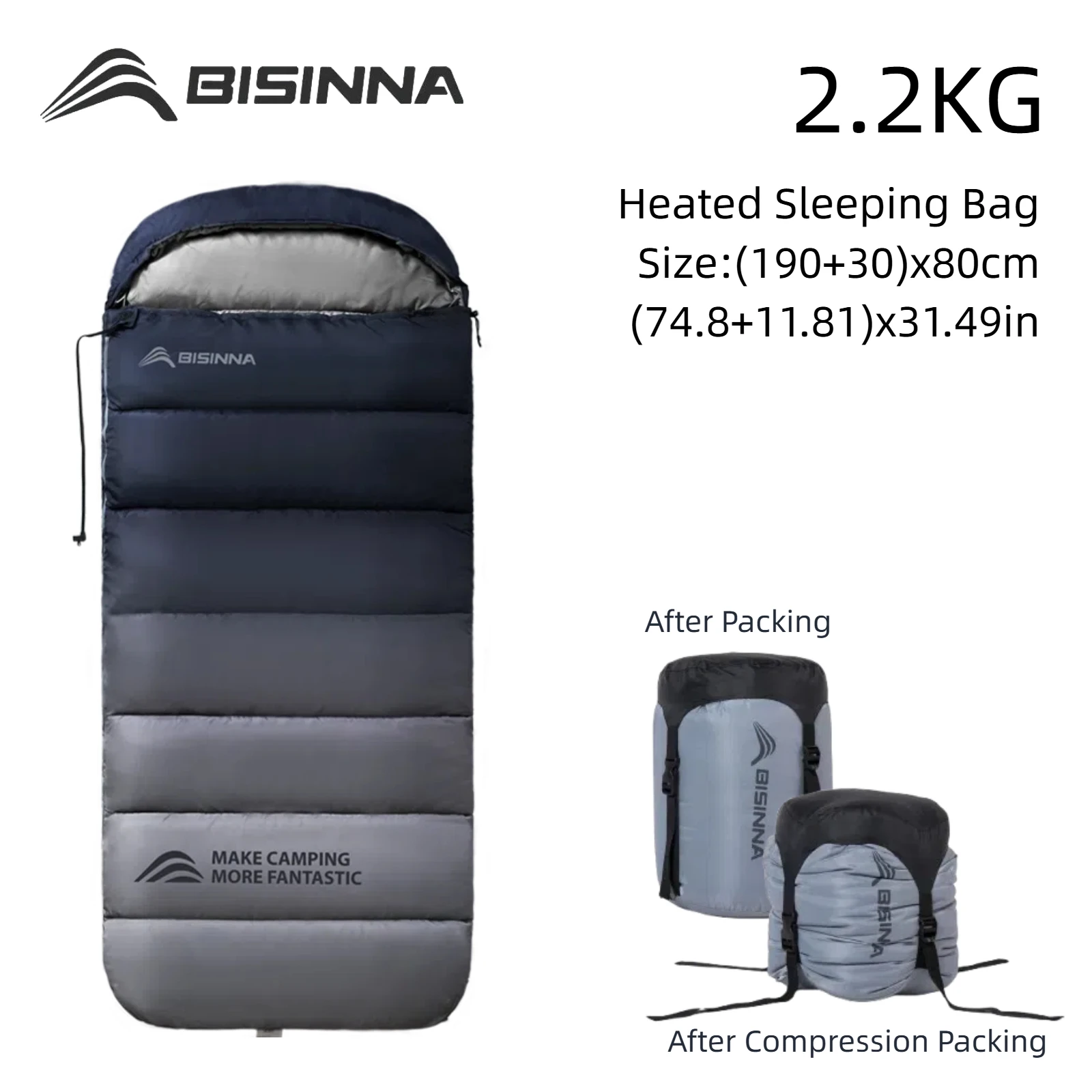 BISINNA Heated Winter Sleeping Bag for Adults Lightweight Cold Weather Sleeping Bags Portable Outdoor Survival Camping Supplies