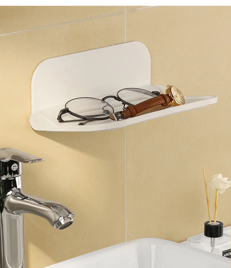 Klappbares, an der Wand montiertes Regal, platzsparend, faltbares Lagerregal, stanzfreier Telefonhalter, WLAN-Router, Ablagefach, Badezimmer-Organizer – Detail 6