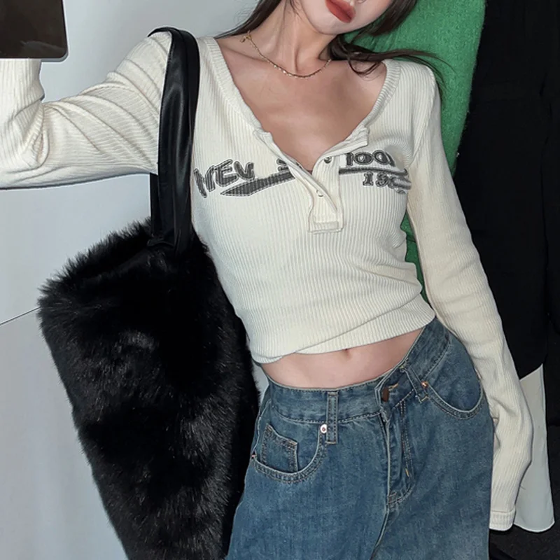 Y2k Long-sleeved T-shirt Knitted Bottoming Shirt Women's Fall/winter 2026 New Item Tight-fitting Short Inner Long-sleeved Tops