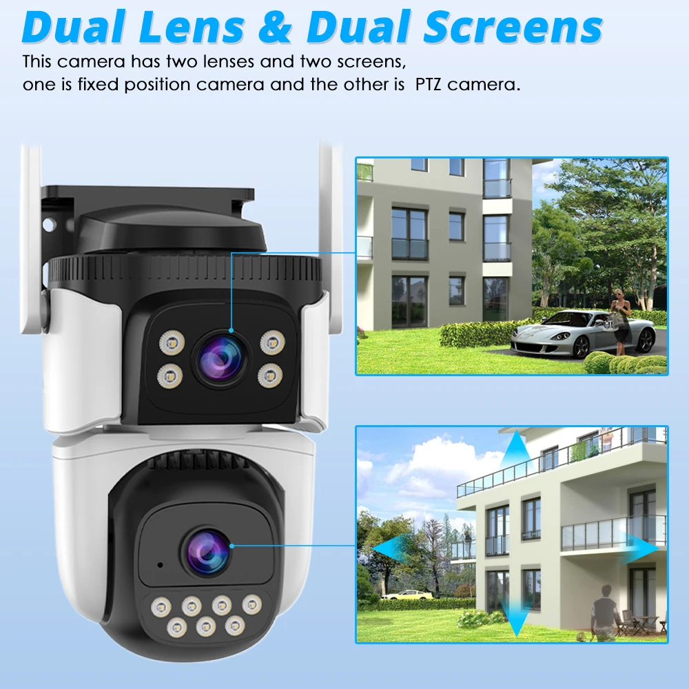 Outdoor Wireless CCTV Surveillance Camera Wifi 5MP 10MP Dual Lens Two Screens Security IP Camera Waterproof Smart Home PTZ CCTV