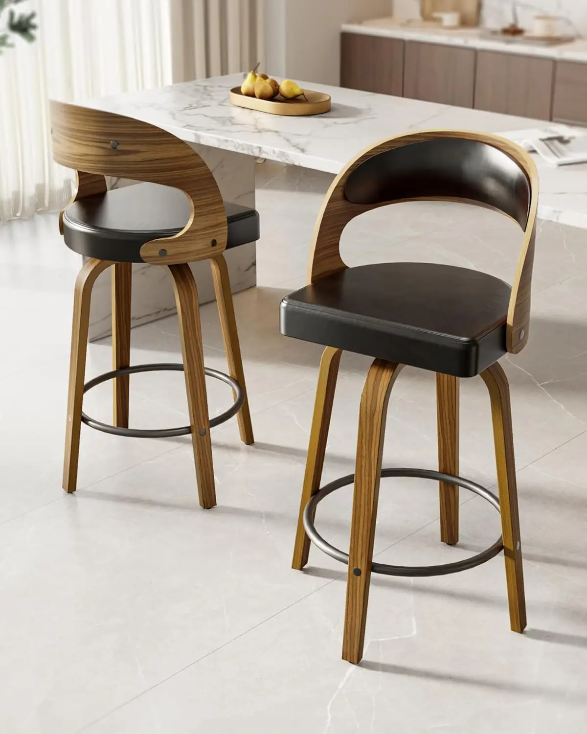 

Набор барных стульев высотой 26 дюймов со спинкой, поворотное сиденье из искусственной кожи для кухонного острова, черный, по индивидуальному заказу