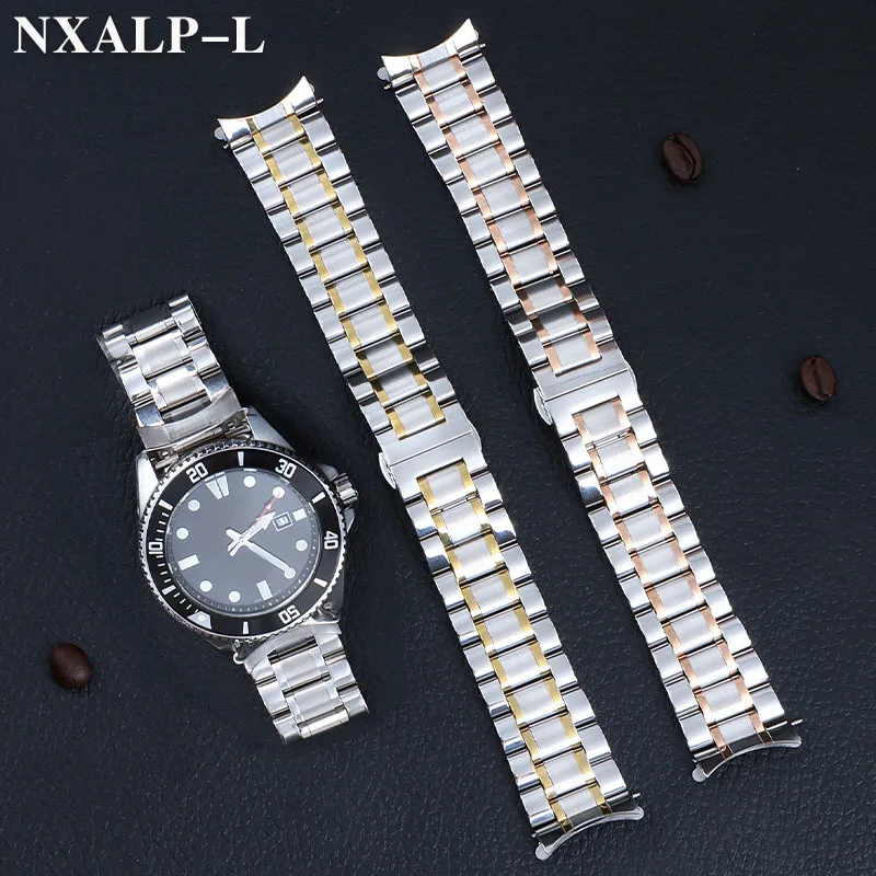 منحني نهاية الفولاذ المقاوم للصدأ حزام (استيك) ساعة ل ل لونجين 18 مللي متر 20 مللي متر 22 مللي متر 24 مللي متر الصلبة سوار معدني فراشة المشبك العالمي معصمه