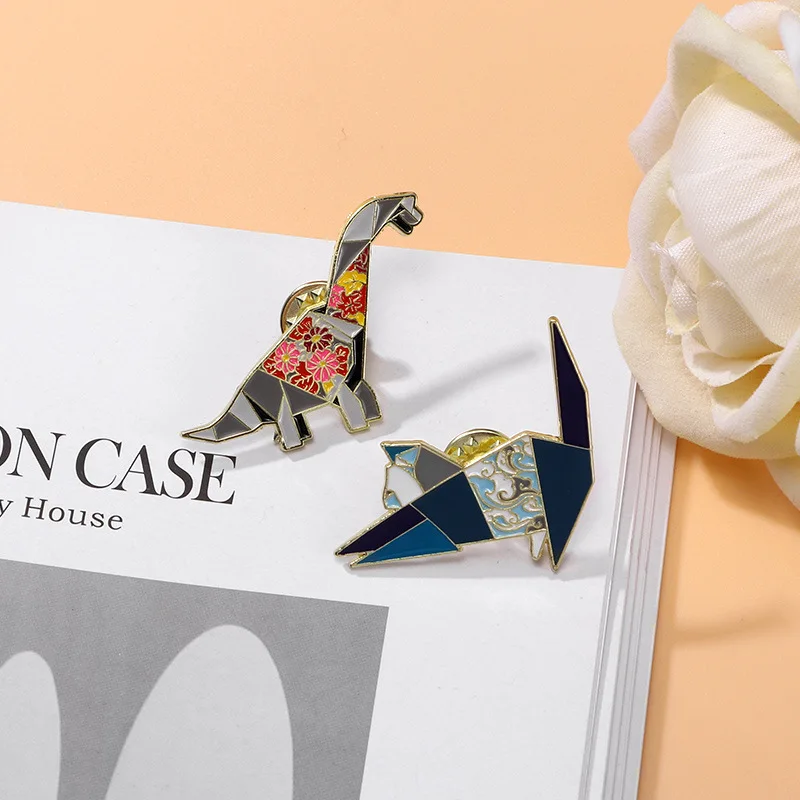 Cartoon Geometric Dinosaur Cat Design Brooch Alloy Enamel Pin Kids Badge DIY Clothing Bags Hat Scarf T-shirt Jeans Accessory view 4