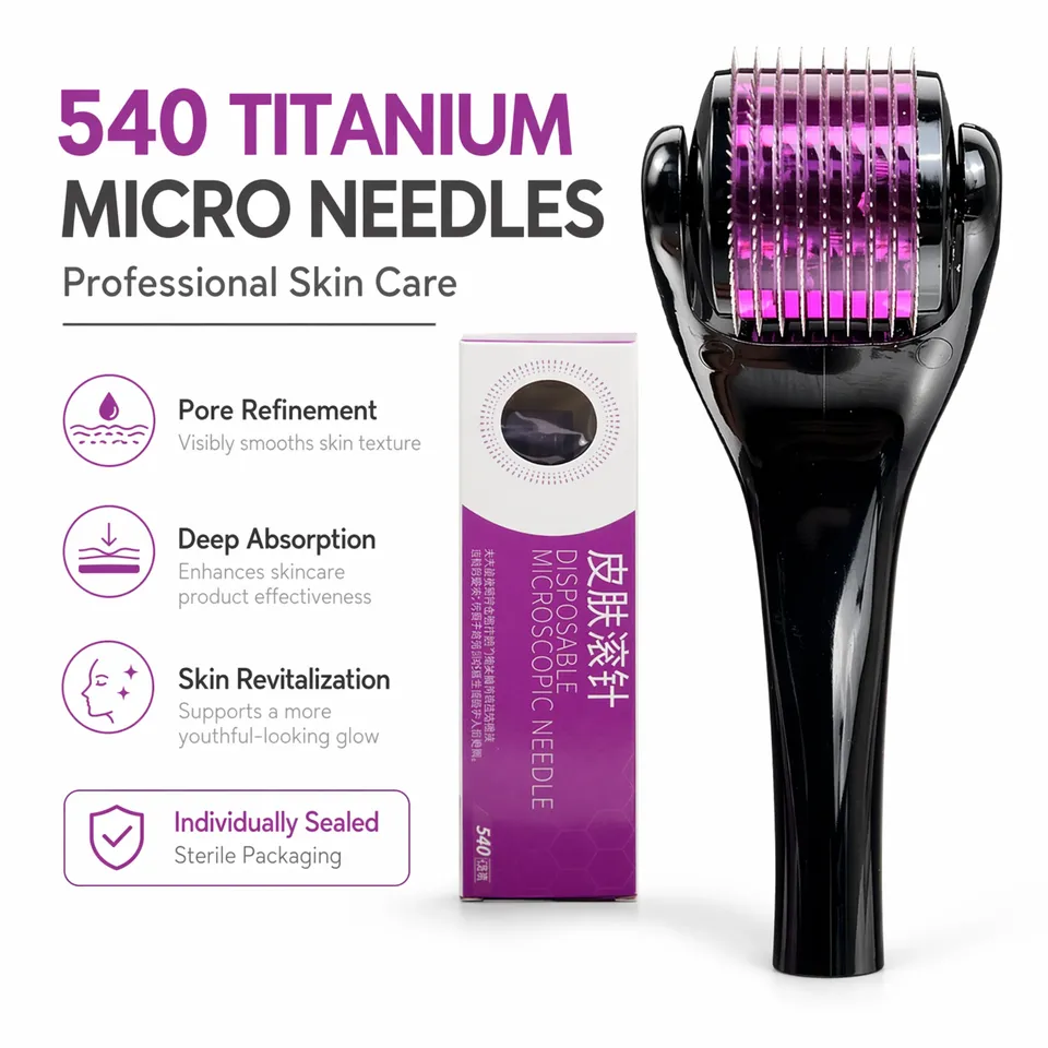  540 Titanium Derma Roller Microneedle Skin Care Tool Facial Roller Anti Aging Acne Scar Beard Hair Growth Roller 