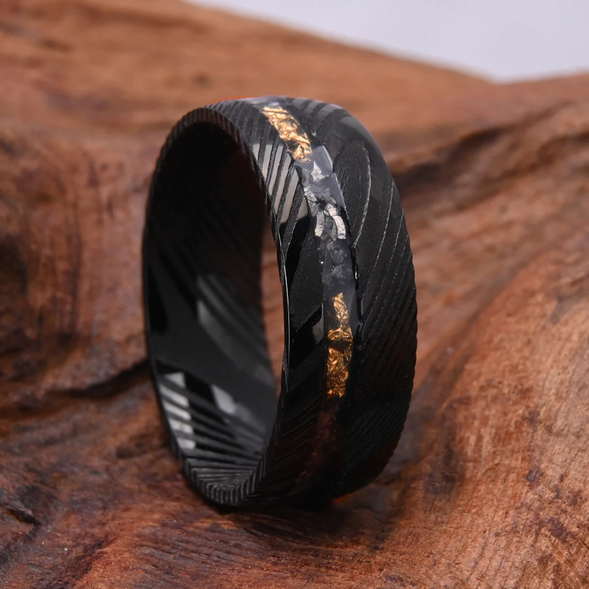 Black Damascus Steel Ring 8mm Fashion Luxury Men and Women Engagement Wedding Ring Couple Dating Wear Anniversary Gift