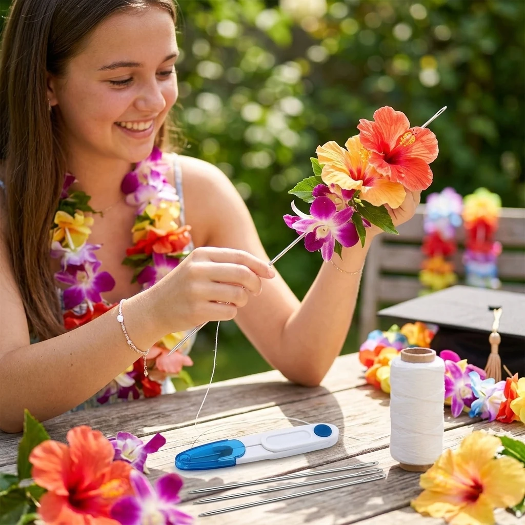 Lei Making Needles Professional Hawaiian Flower Garland Kit for Graduation Party DIY Craft 304 Stainless Steel Tool Set