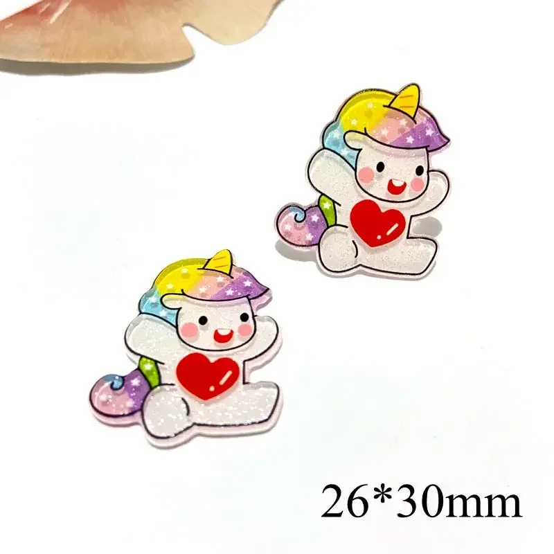10Pcs/lots New Planar Unicorn Rainbow Flatback Cartoon Decorations DIY Arts Crafts Sticker Accessories Glitter  Bow Resin image 2