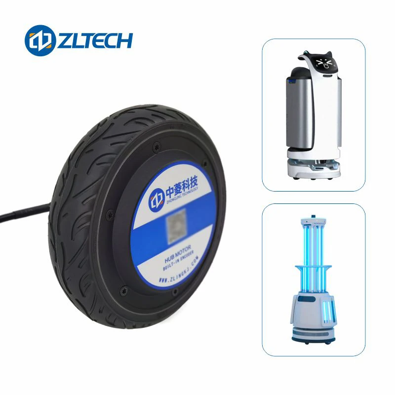 Low Speed High Torque 8inch 100kg Load 24V 400RPM 4096PPR Encoder Non Marking Tire Brushless Wheel Hub Motor for Delivery Robot