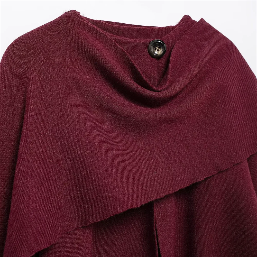 Winter New Women's Clothing Slim Fit Simple Lazy Style Scarf Cape style Round Neck Long Sleeve Short Knitted Coat Coat