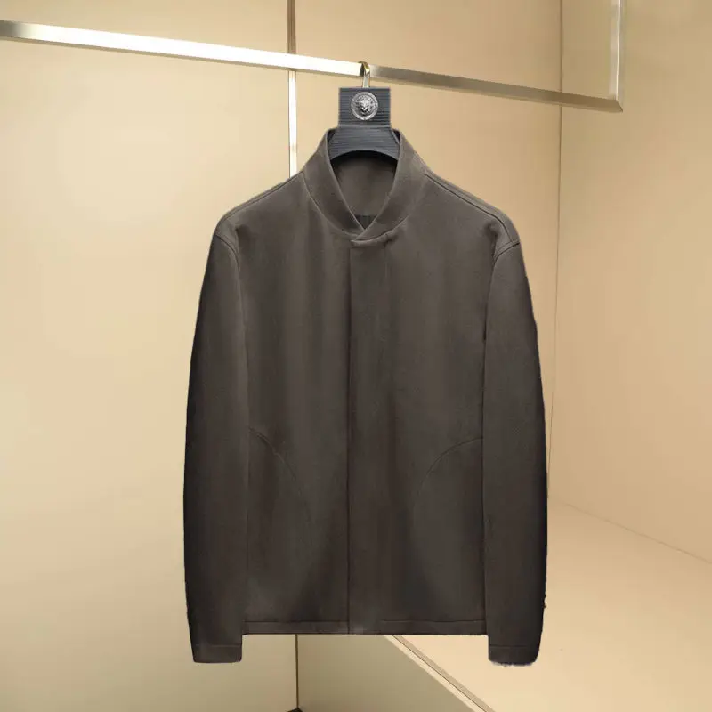 

High-End Men's Suede Jaet Autumn 2025 Stand Collar Print Trendy Luxury Outerwear for Youth Polyester Fiber Long Sve Zipper