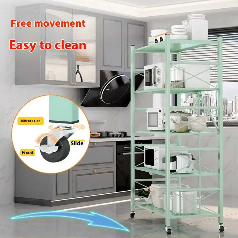 Iron Kitchen Storage Racks Folding Storage Rack Foldable Display Shelf with Wheels Installation-free Living Room Storage Rack
