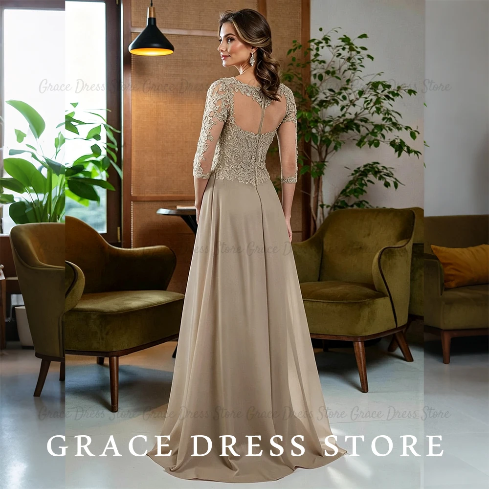 Yolanda vestido madrinha casamento Illusion Chiffon A‑Line Wedding Guest Dress Lace 3/4 Sleeves  Split Evening Gown Customized