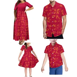 2024 New Samoan Family Party Dress Custom Pacific Island Design Printed Adult Children Summer Women'S Dress And Men'S Shirt