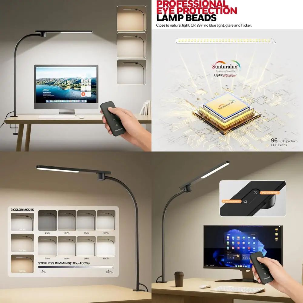 

Светодиодная настольная лампа с креплением-прищепкой, высокий индекс цветопередачи (CRI), полный спектр света, 16 гибких кронштейнов, 3-цветное диммирование, магнитное дистанционное управление, подходит для