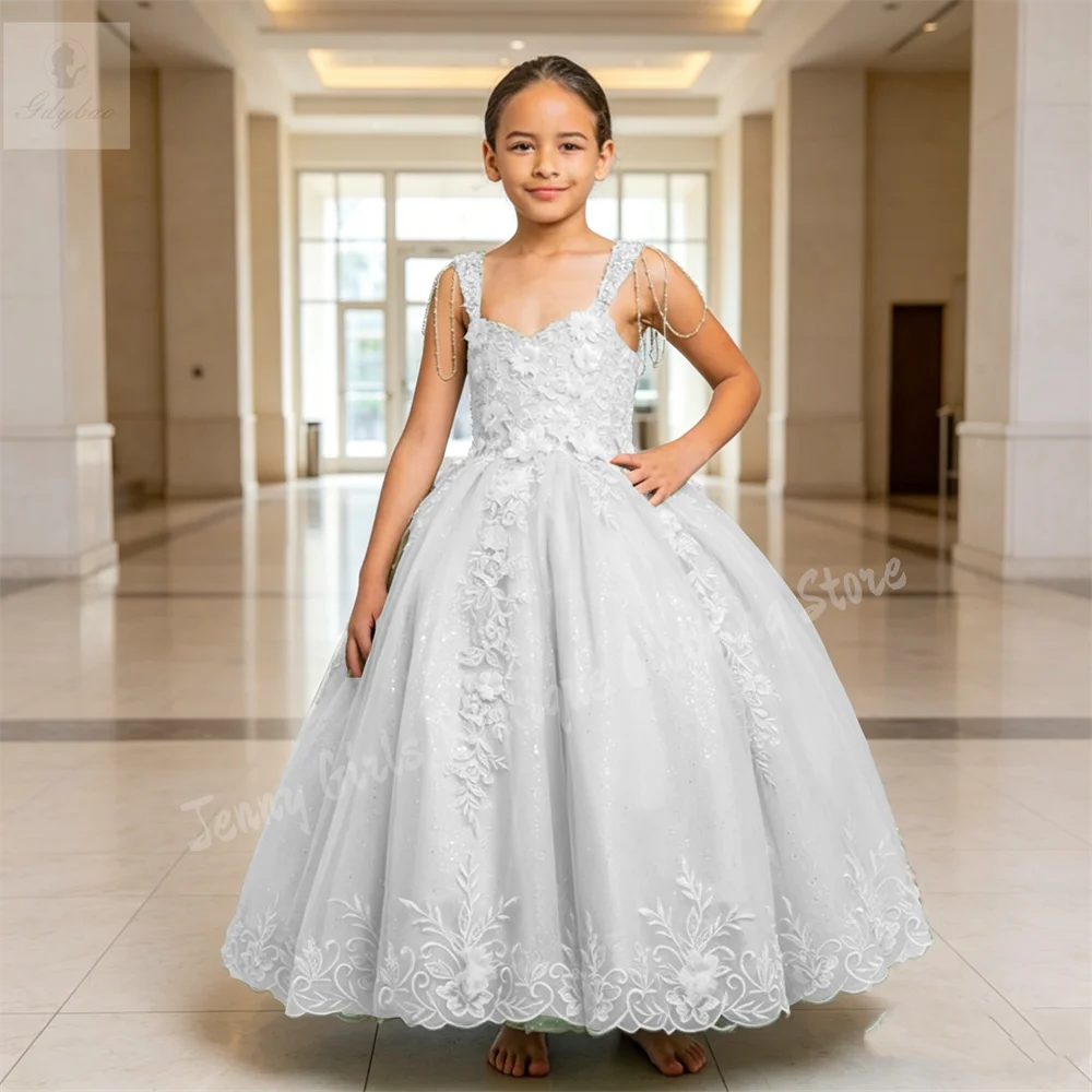 Lavender Flower Girl Dress for Wedding 3D Decal Beading Sleeveless First Communion Kids Birthday Beauty Pageant Celebrity Event