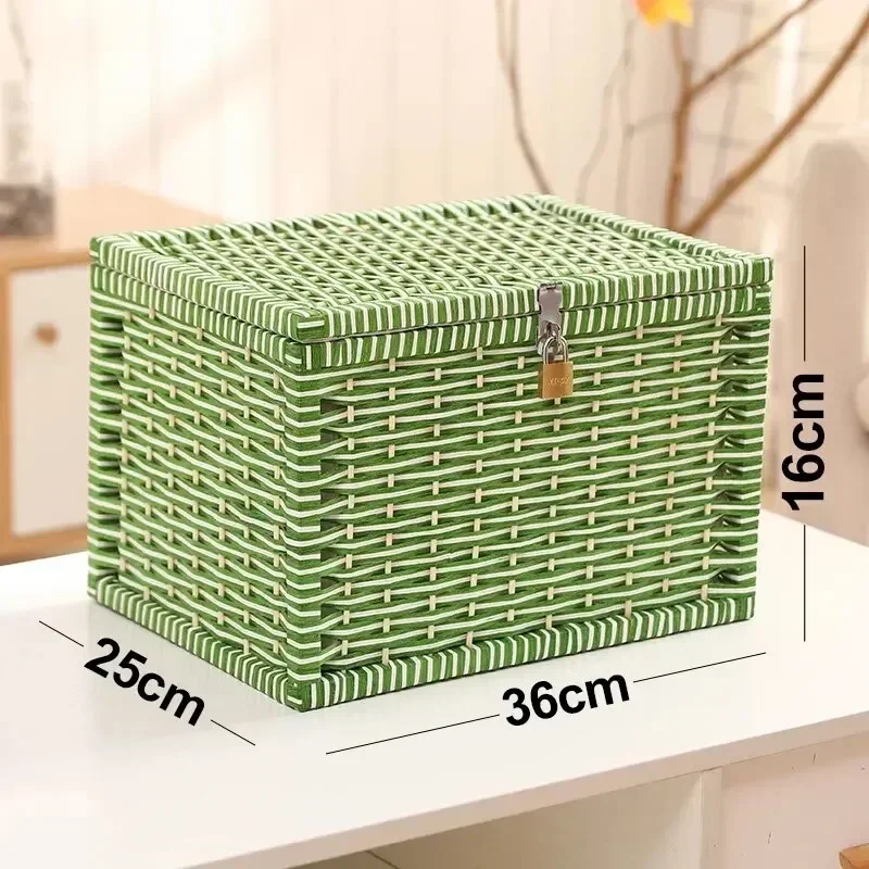 Scatola portaoggetti da tavolo rettangolare Cestino portaoggetti intrecciato a mano Cestino in vimini in rattan per articoli vari Contenitore per vestiti Organizzatore da tavolo